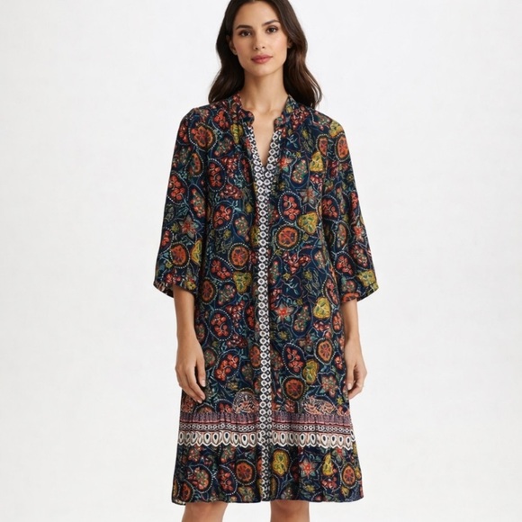 SALONI Dresses & Skirts - Saloni -Paisley Multicolor Print Tyra Dress In Batik Border